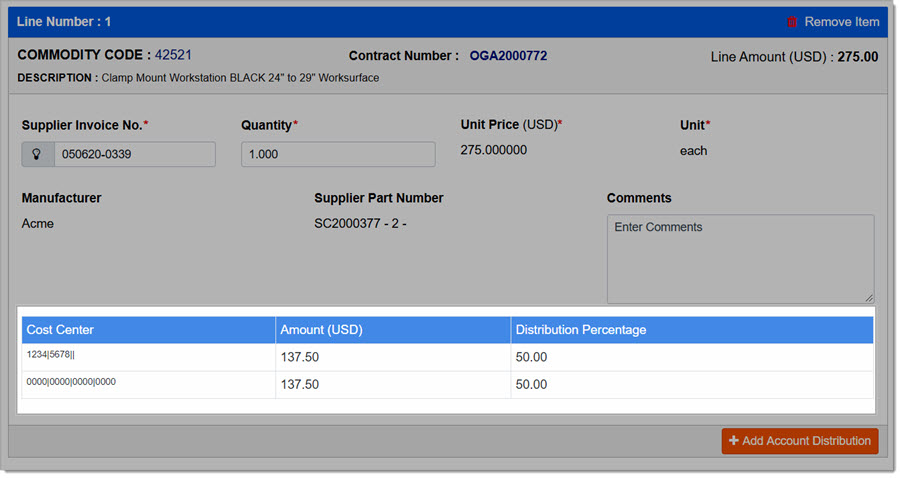 Line Item Cost Distribution